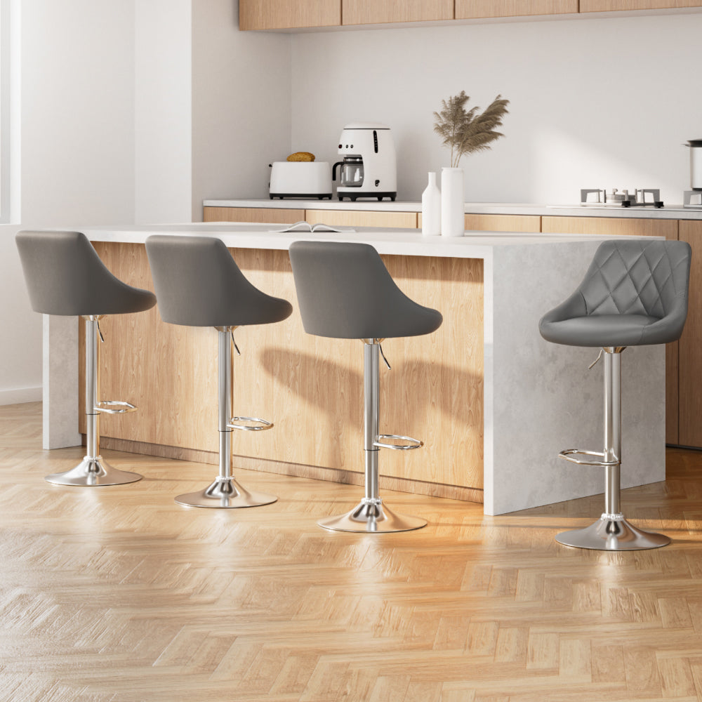 4x Bar Stools Leather Padded Gas Lift Grey by Artiss