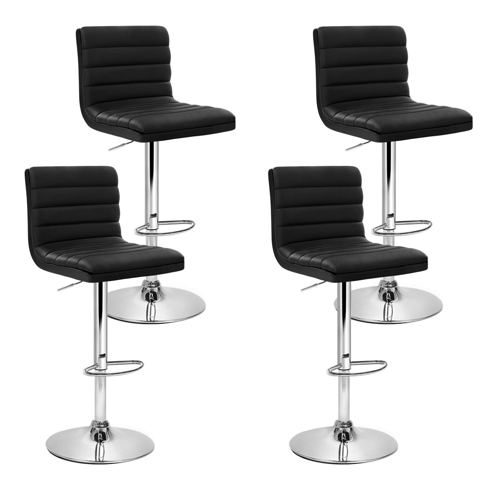 4x Bar Stools Padded Leather Gas Lift Black by Artiss