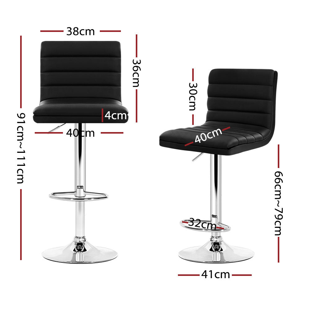 4x Bar Stools Padded Leather Gas Lift Black by Artiss