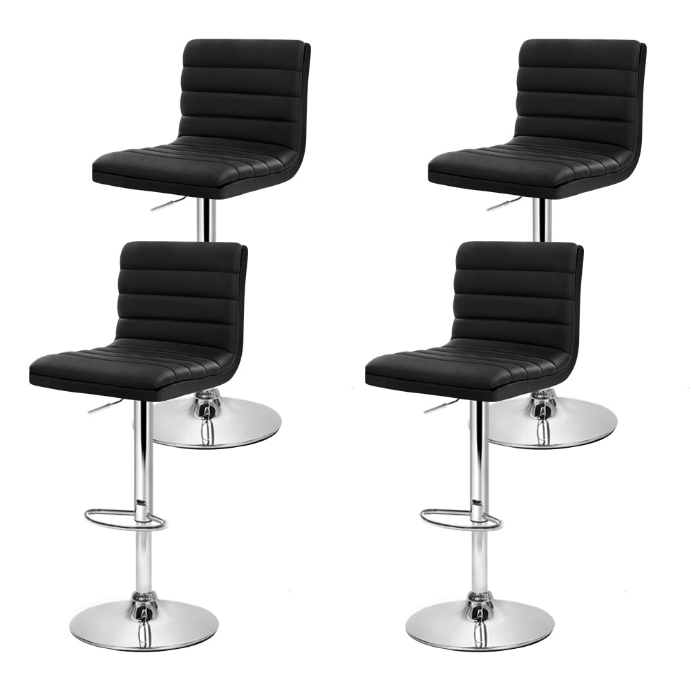 4x Bar Stools Padded Leather Gas Lift Black by Artiss