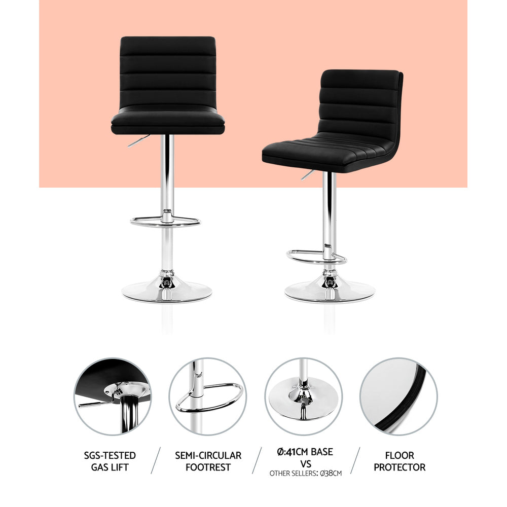 4x Bar Stools Padded Leather Gas Lift Black by Artiss