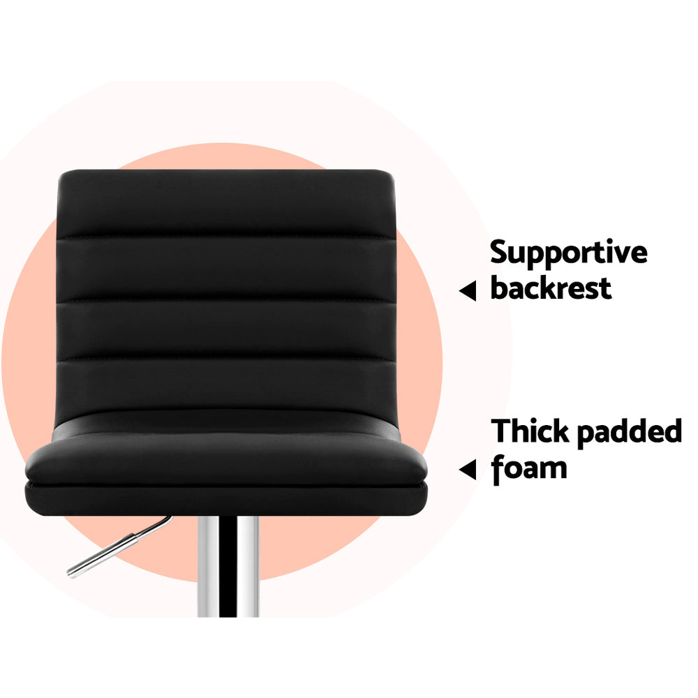 4x Bar Stools Padded Leather Gas Lift Black by Artiss