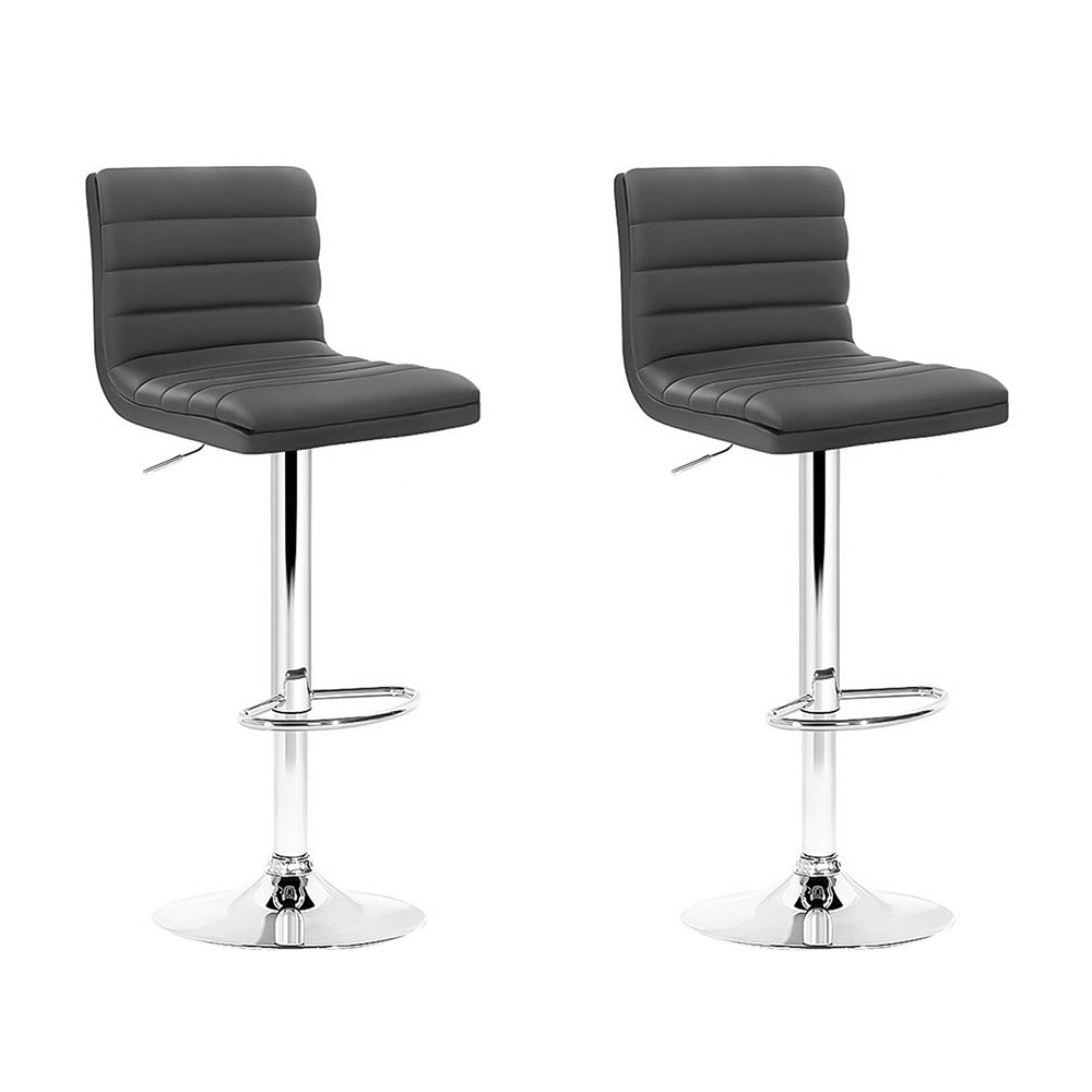 2x Bar Stools Padded Leather Gas Lift Grey by Artiss