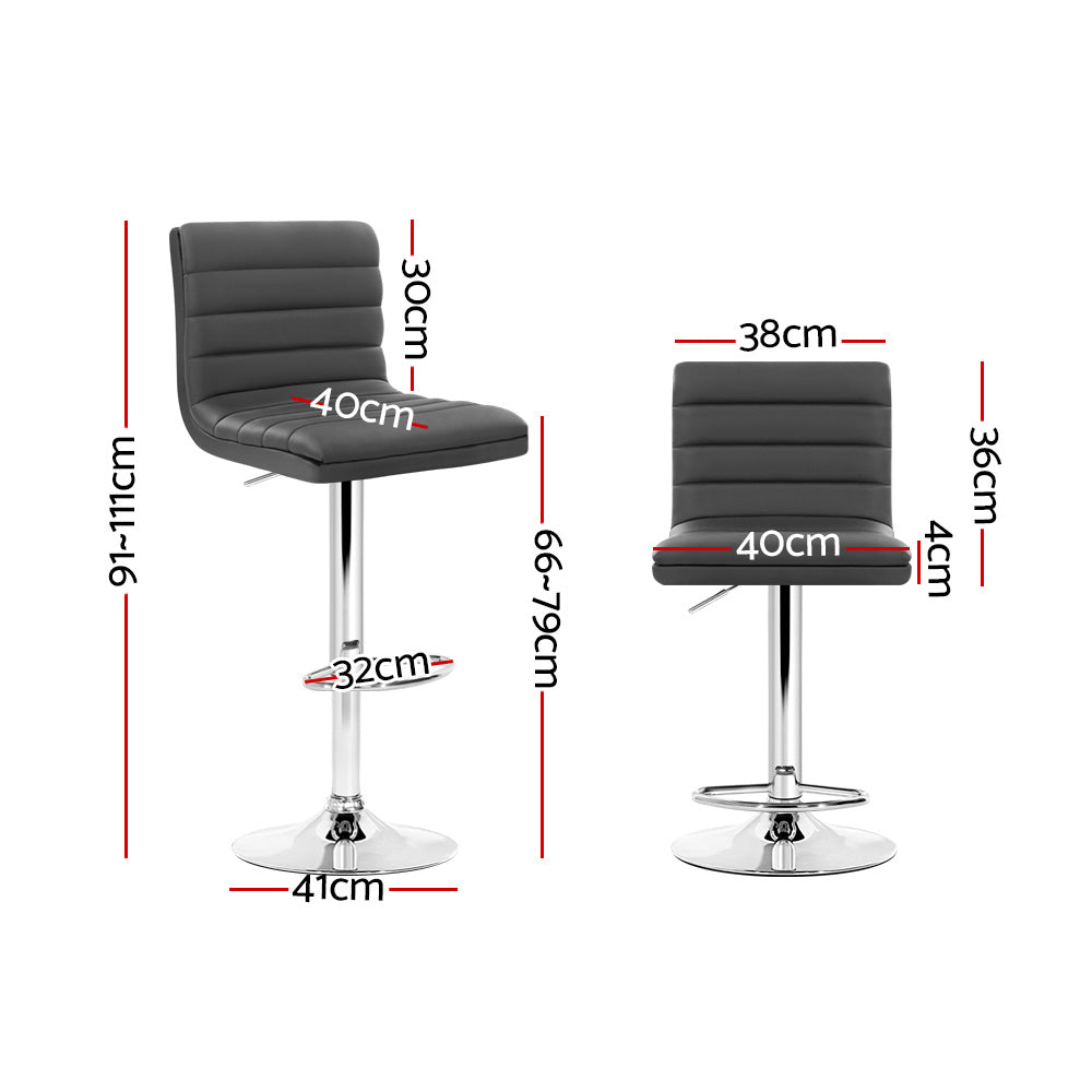 2x Bar Stools Padded Leather Gas Lift Grey by Artiss