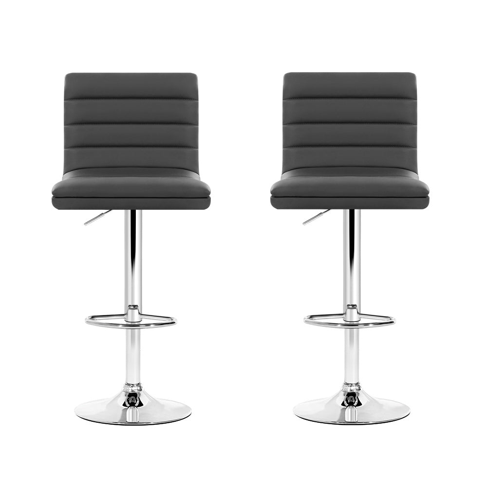 2x Bar Stools Padded Leather Gas Lift Grey by Artiss