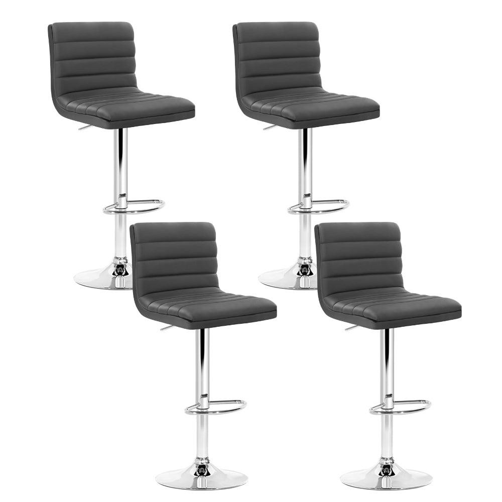 Set of 4 PU Leather Lined Pattern Bar Stools- Grey and Chrome by Artiss