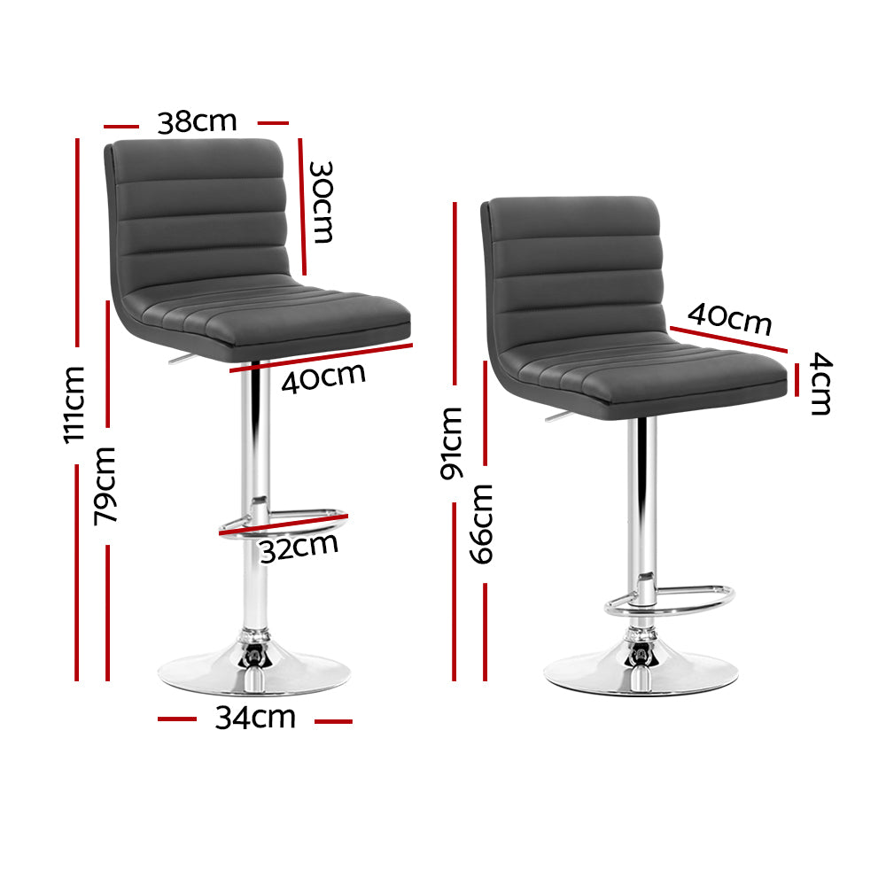 Set of 4 PU Leather Lined Pattern Bar Stools- Grey and Chrome by Artiss