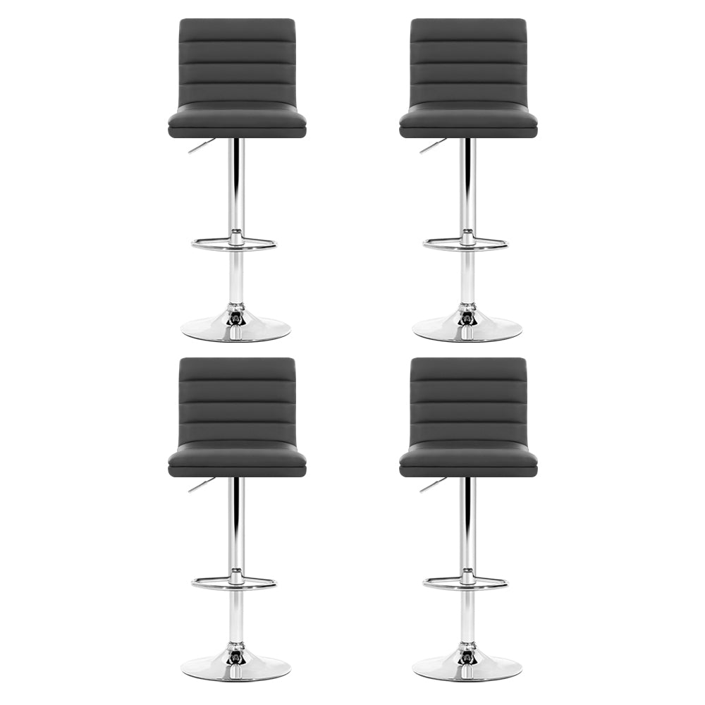 Set of 4 PU Leather Lined Pattern Bar Stools- Grey and Chrome by Artiss