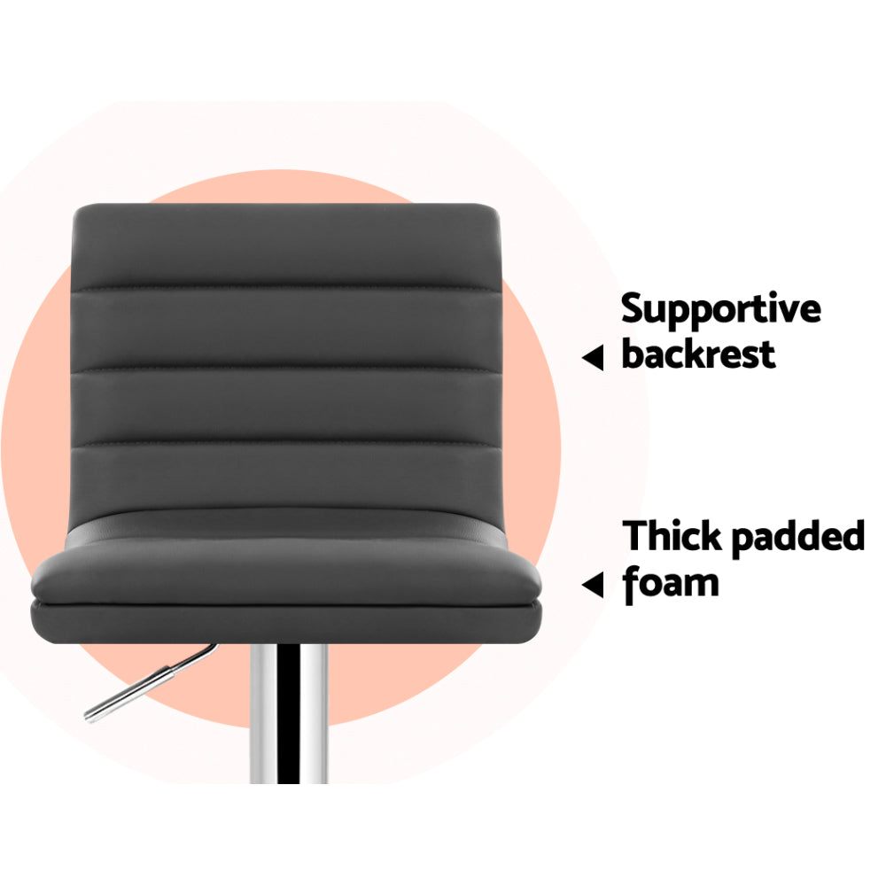Set of 4 PU Leather Lined Pattern Bar Stools- Grey and Chrome by Artiss