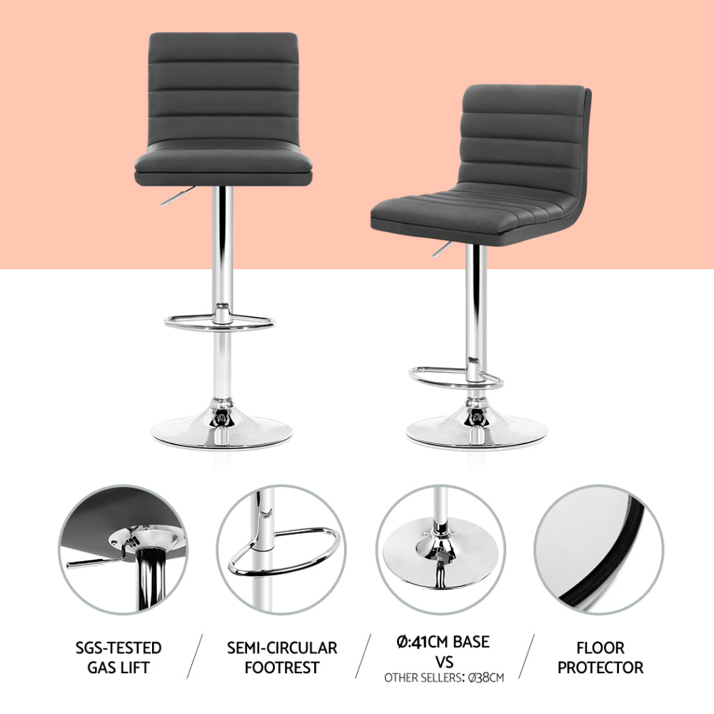Set of 4 PU Leather Lined Pattern Bar Stools- Grey and Chrome by Artiss