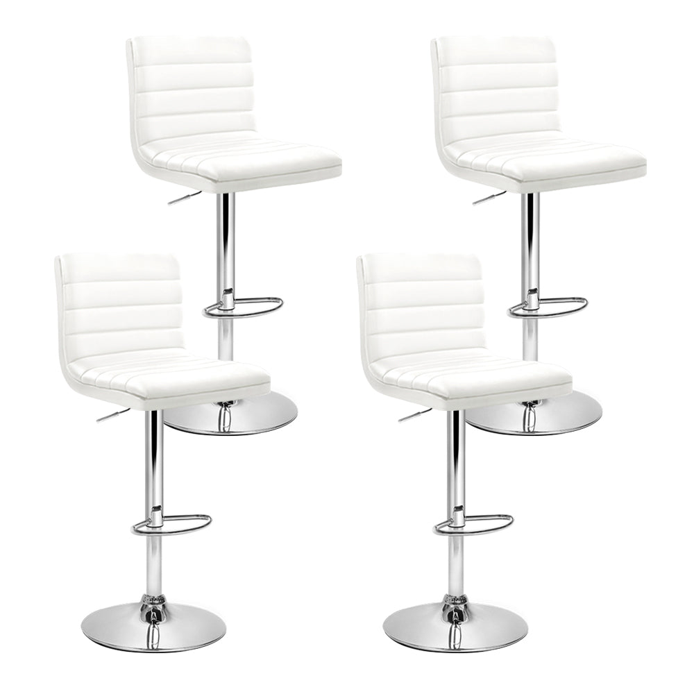 4x Bar Stools Padded Leather Gas Lift White by Artiss
