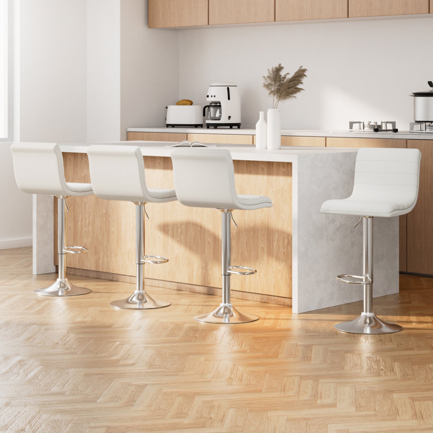 4x Bar Stools Padded Leather Gas Lift White by Artiss