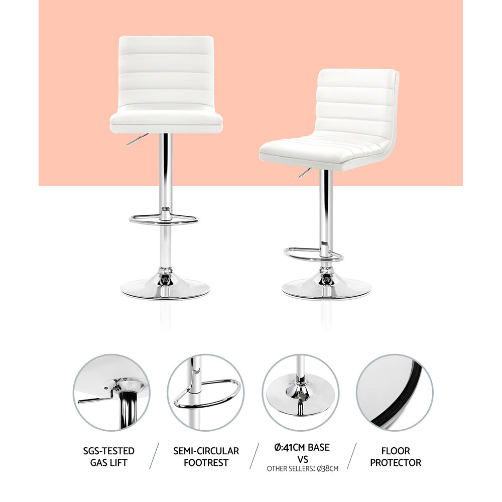 4x Bar Stools Padded Leather Gas Lift White by Artiss