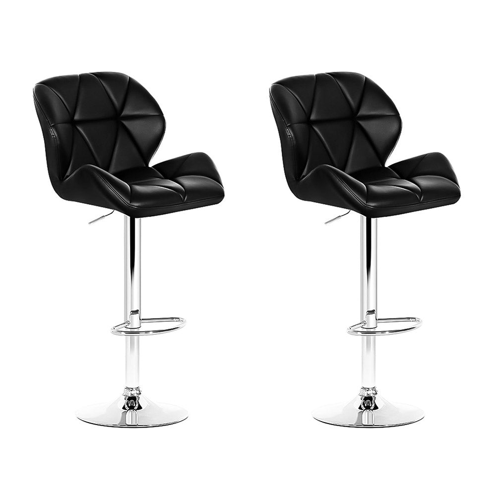 2x Bar Stools Gas Lift Padded Leather Black by Artiss