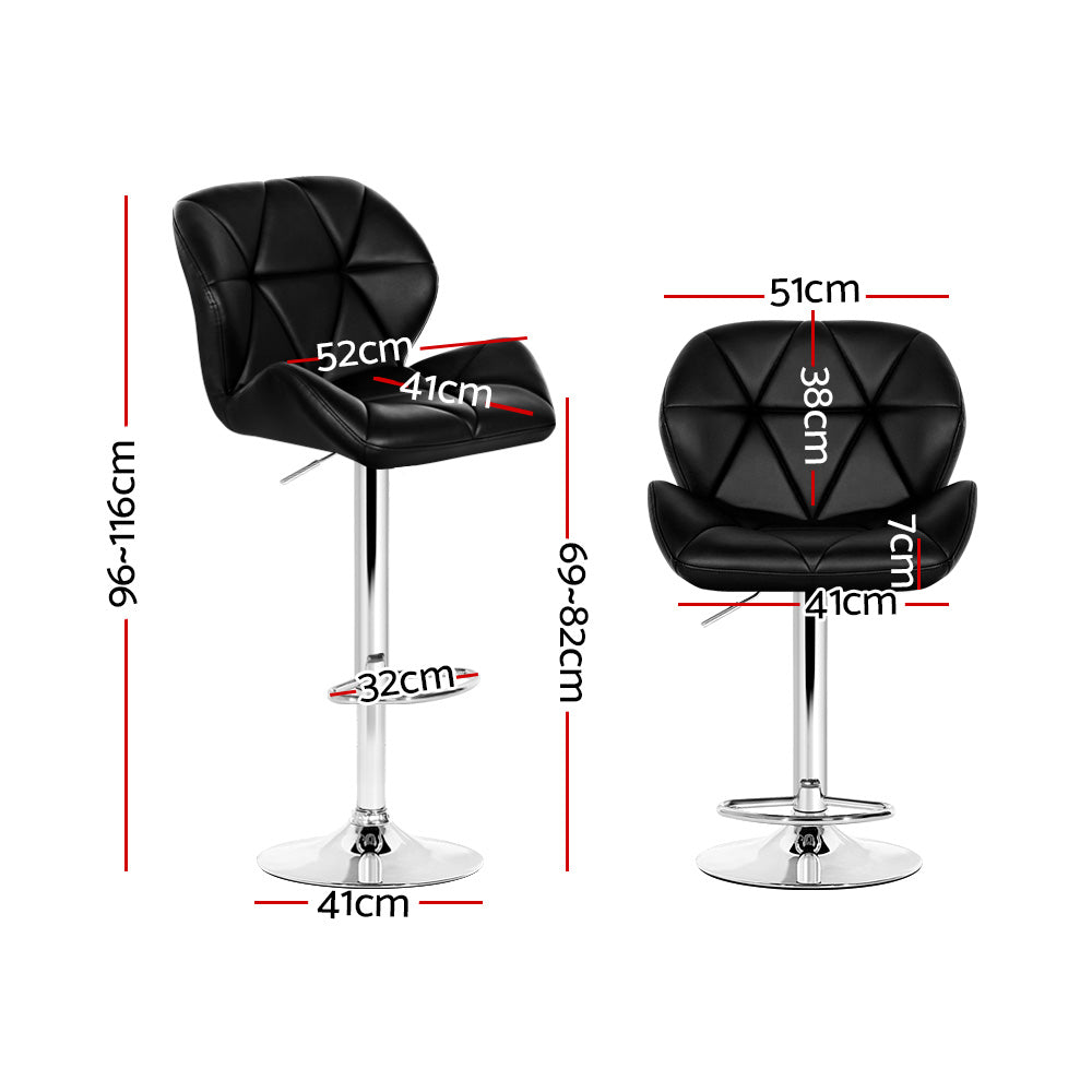 2x Bar Stools Gas Lift Padded Leather Black by Artiss