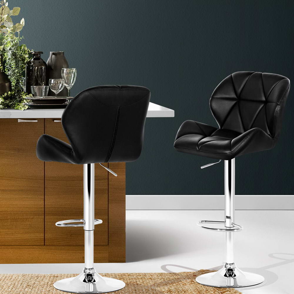 2x Bar Stools Gas Lift Padded Leather Black by Artiss