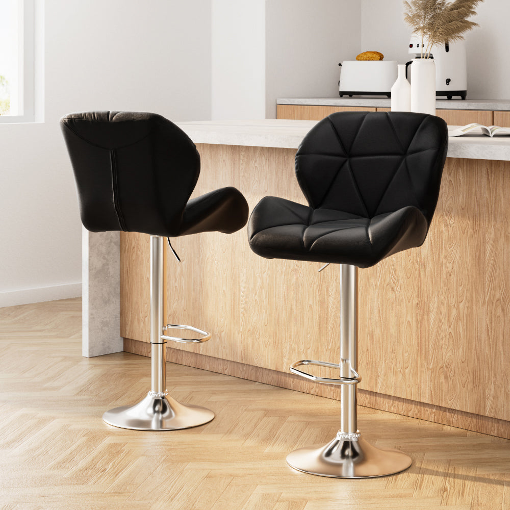2x Bar Stools Gas Lift Padded Leather Black by Artiss