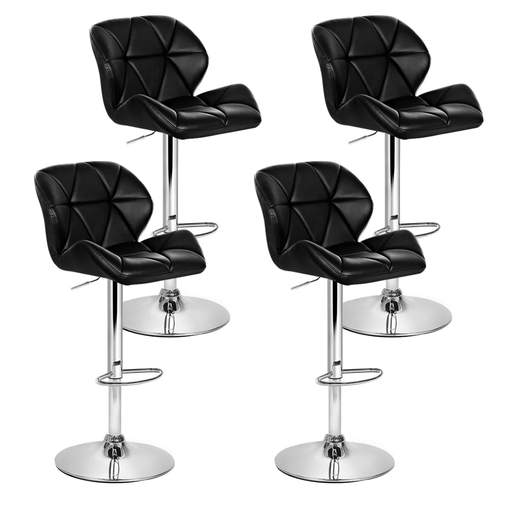 4x Bar Stools Gas Lift Padded Leather Black by Artiss