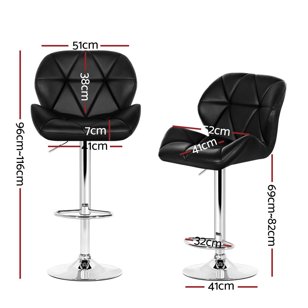 4x Bar Stools Gas Lift Padded Leather Black by Artiss