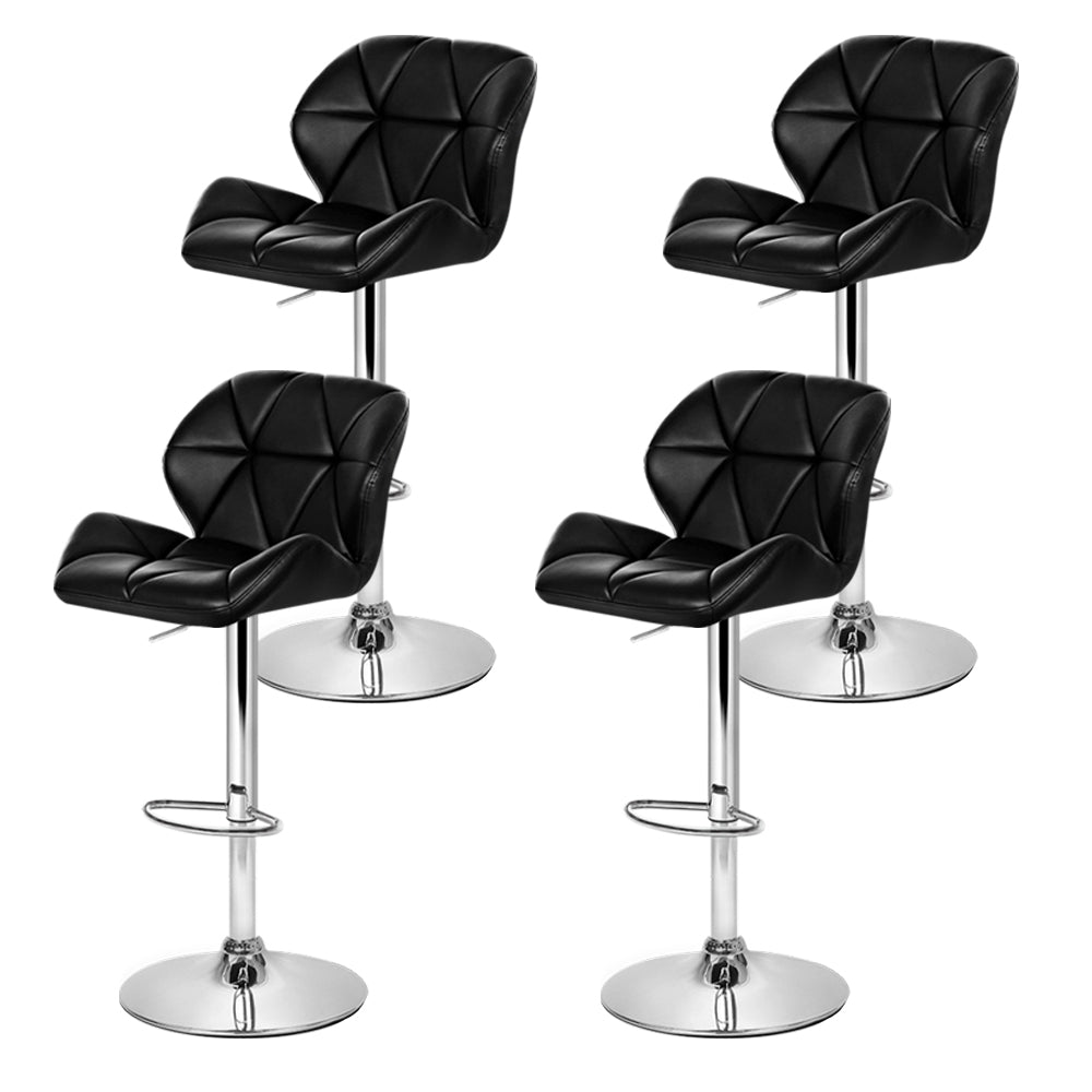 4x Bar Stools Gas Lift Padded Leather Black by Artiss