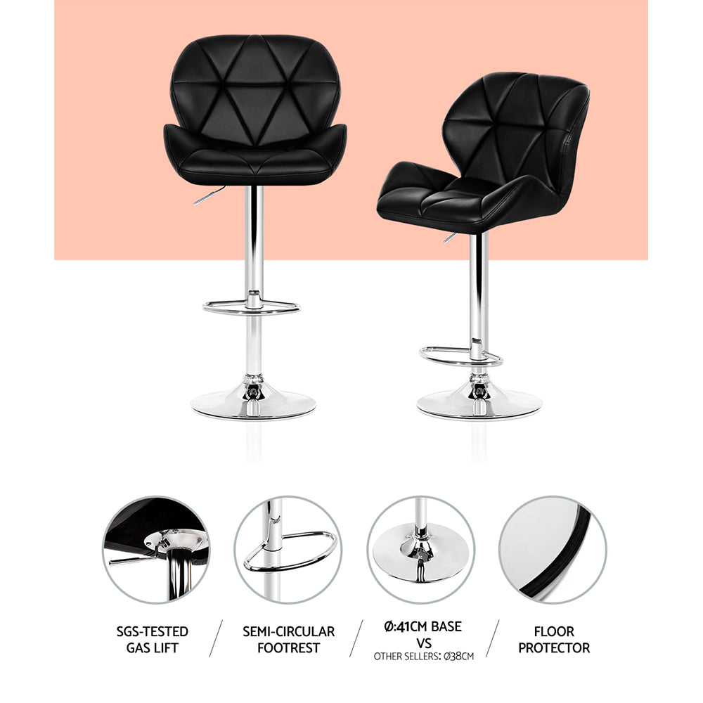 4x Bar Stools Gas Lift Padded Leather Black by Artiss