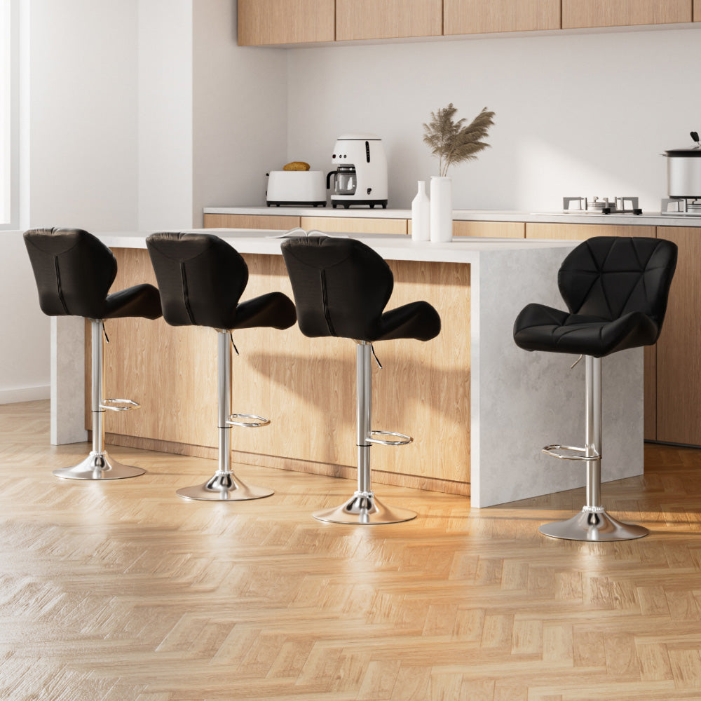 4x Bar Stools Gas Lift Padded Leather Black by Artiss