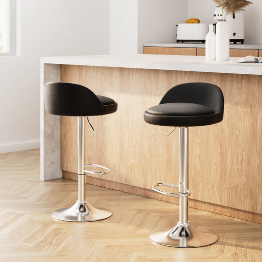 2x Bar Stools PU Leather Gas Lift Black by Artiss