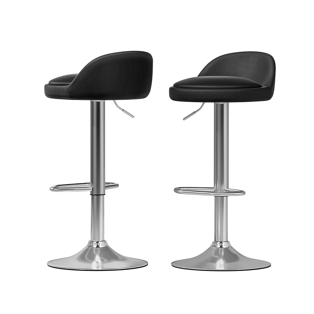 2x Bar Stools PU Leather Gas Lift Black by Artiss