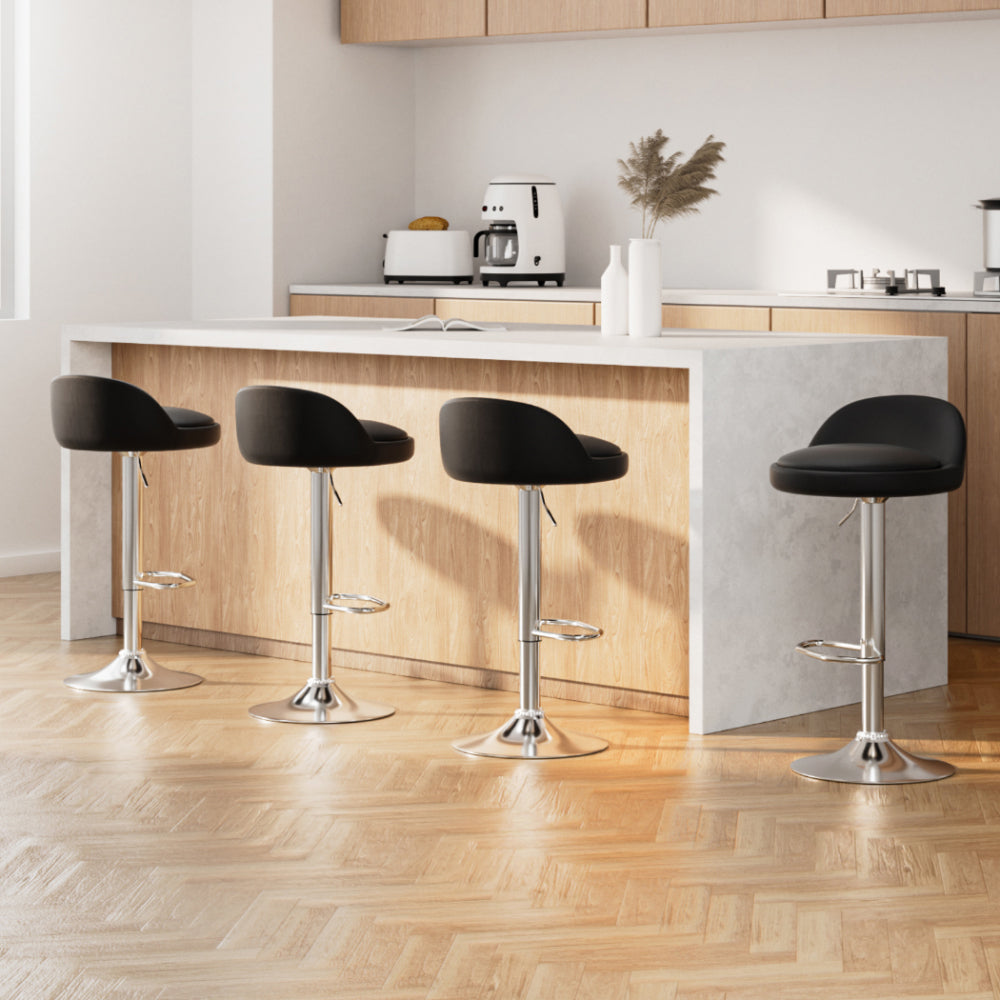 4x Bar Stools PU Leather Gas Lift Black by Artiss