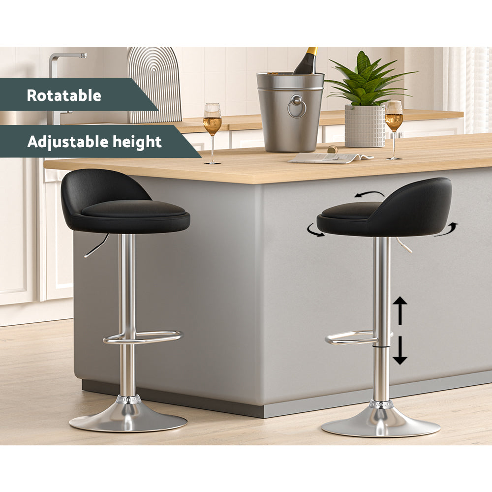 4x Bar Stools PU Leather Gas Lift Black by Artiss