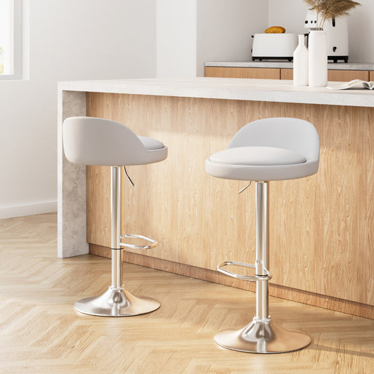 2x Bar Stools PU Leather Gas Lift White by Artiss