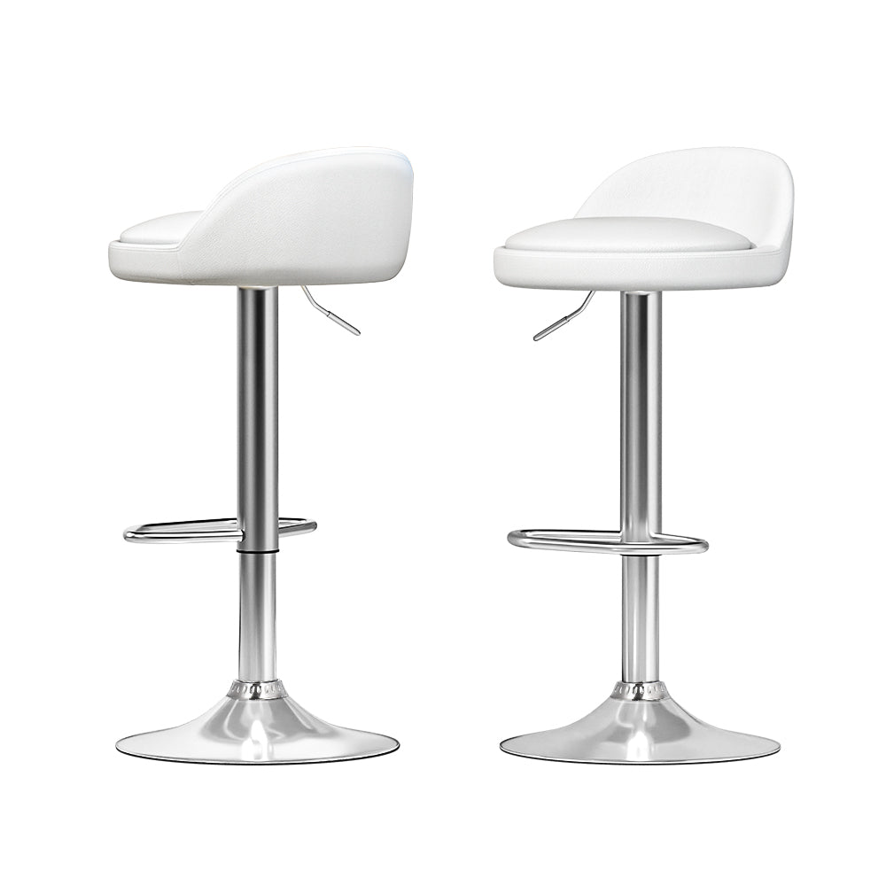2x Bar Stools PU Leather Gas Lift White by Artiss