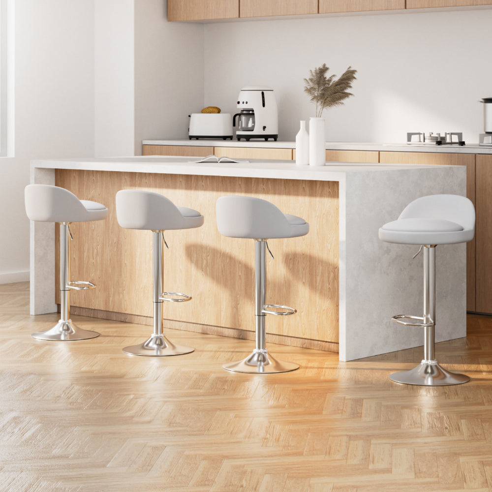 4x Bar Stools PU Leather Gas Lift White by Artiss