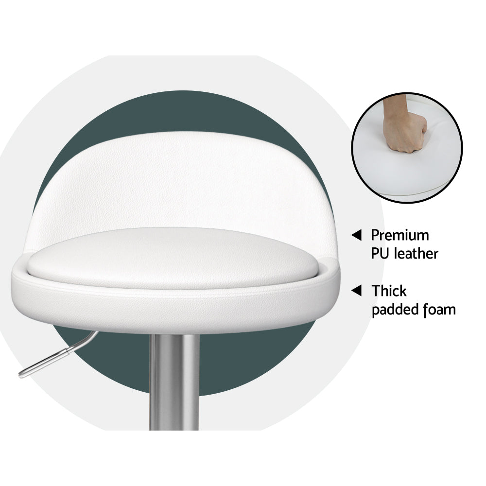 4x Bar Stools PU Leather Gas Lift White by Artiss