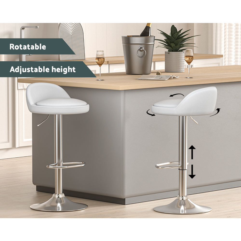 4x Bar Stools PU Leather Gas Lift White by Artiss