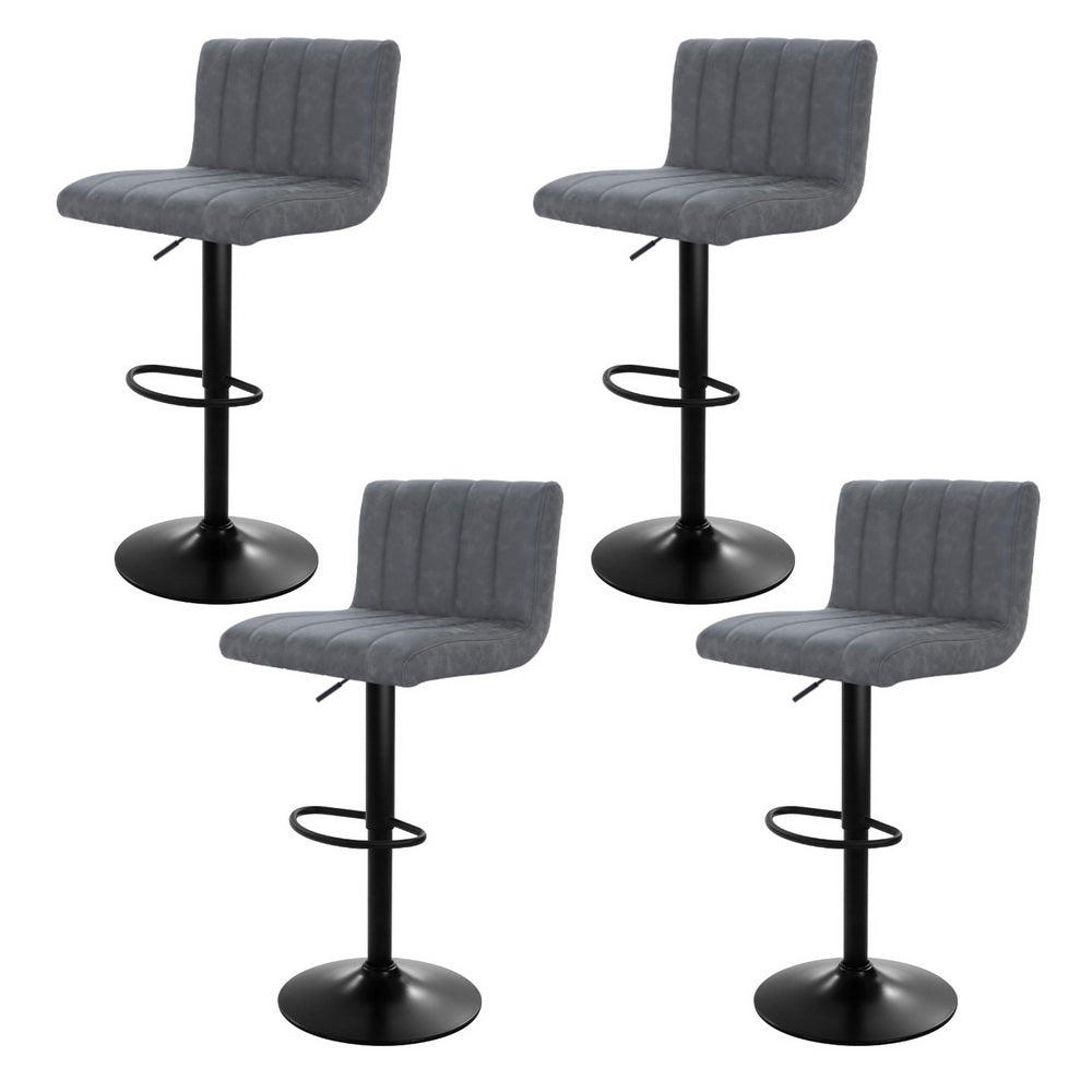 4x Bar Stools Vintage Leather Gas Lift Grey by Artiss