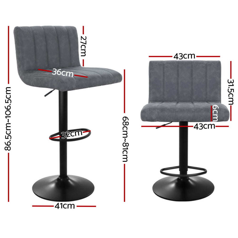 4x Bar Stools Vintage Leather Gas Lift Grey by Artiss