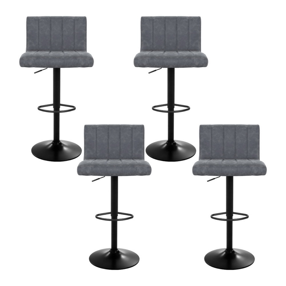 4x Bar Stools Vintage Leather Gas Lift Grey by Artiss
