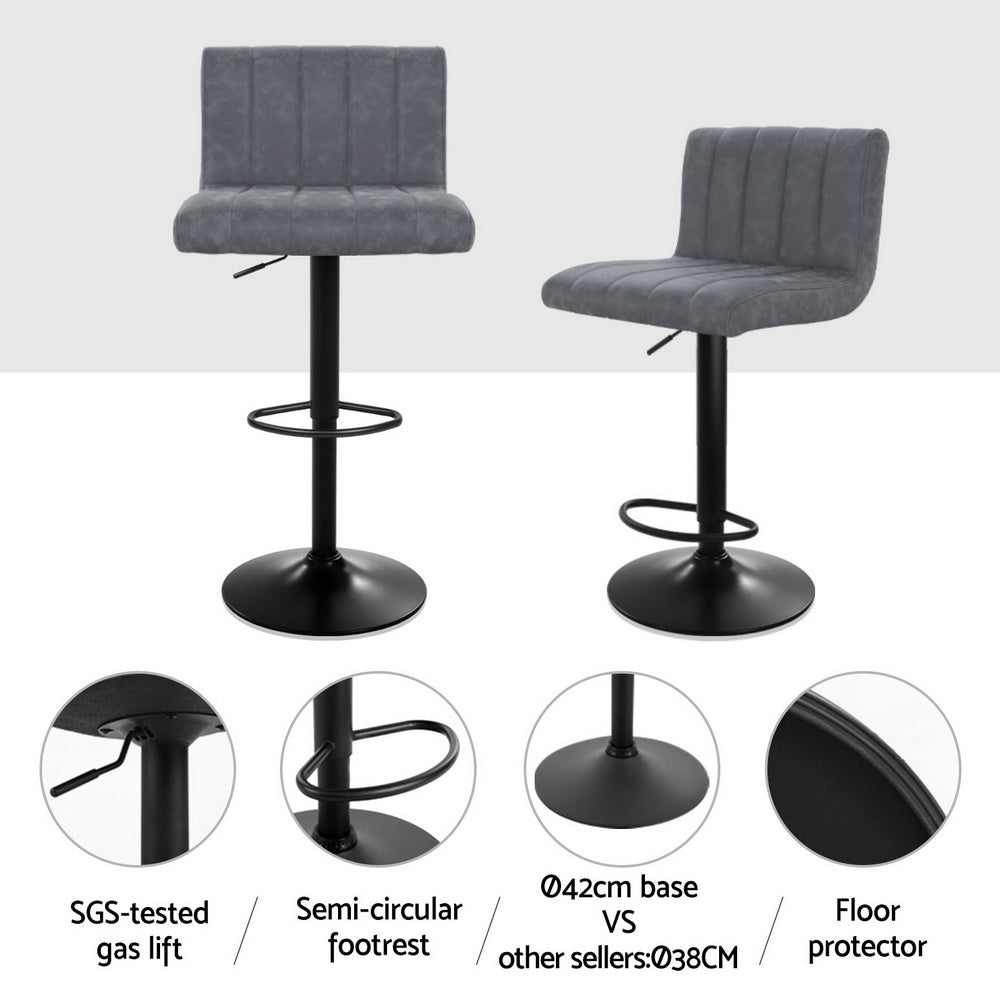 4x Bar Stools Vintage Leather Gas Lift Grey by Artiss