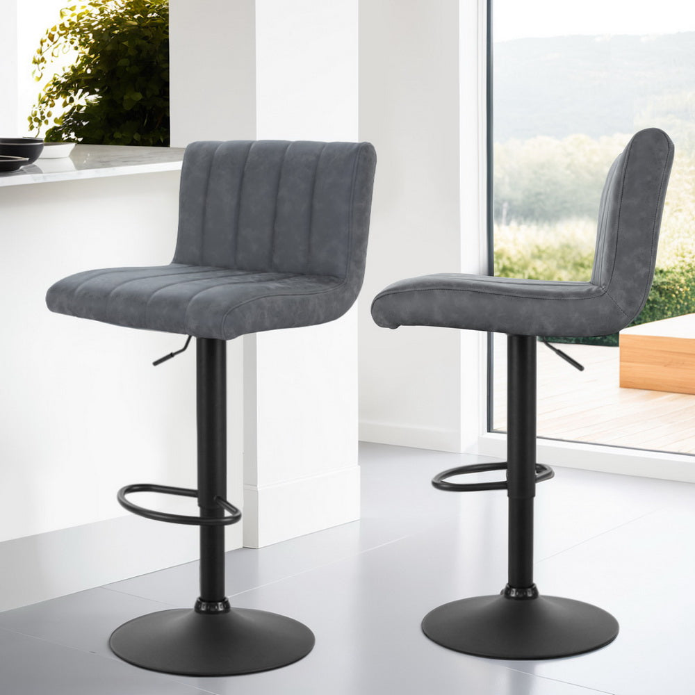 4x Bar Stools Vintage Leather Gas Lift Grey by Artiss