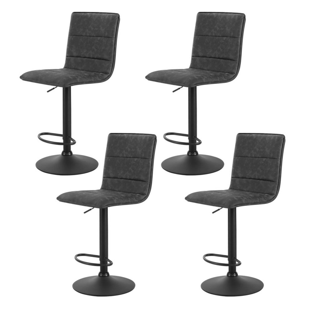 4x Bar Stools Gas Lift Vintage Leather Grey by Artiss