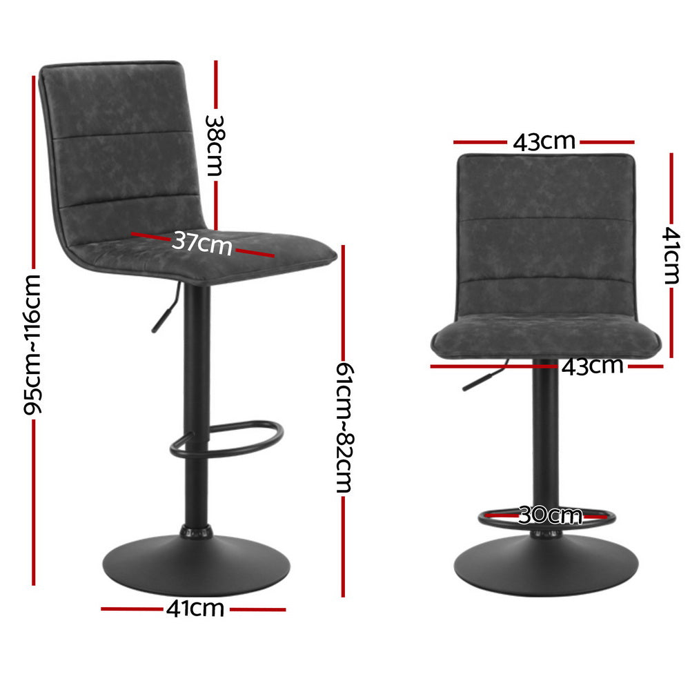 4x Bar Stools Gas Lift Vintage Leather Grey by Artiss