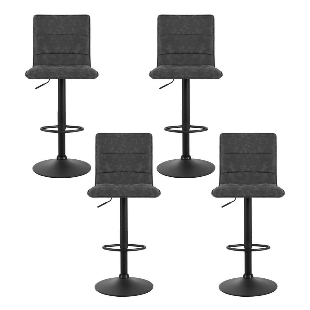 4x Bar Stools Gas Lift Vintage Leather Grey by Artiss