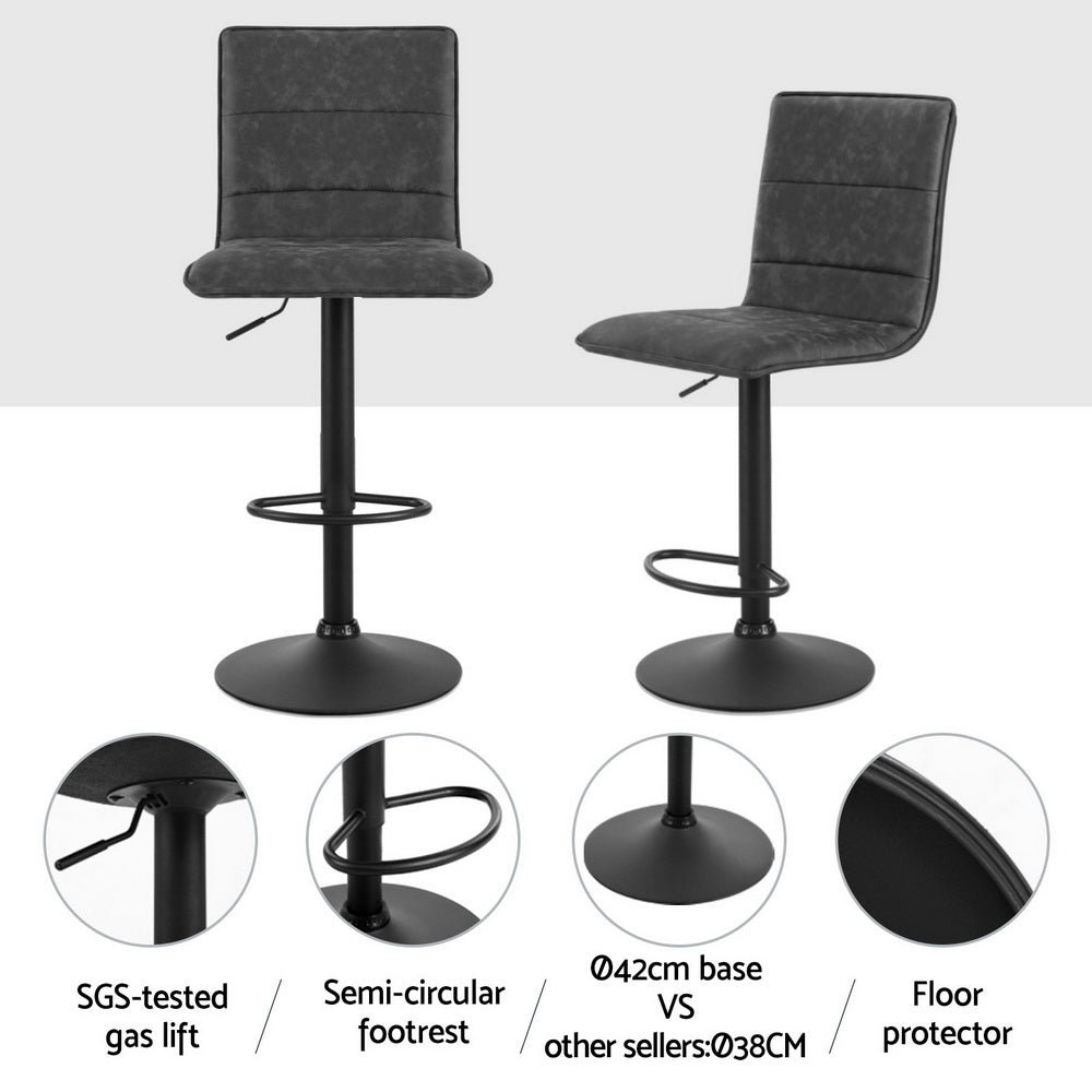 4x Bar Stools Gas Lift Vintage Leather Grey by Artiss