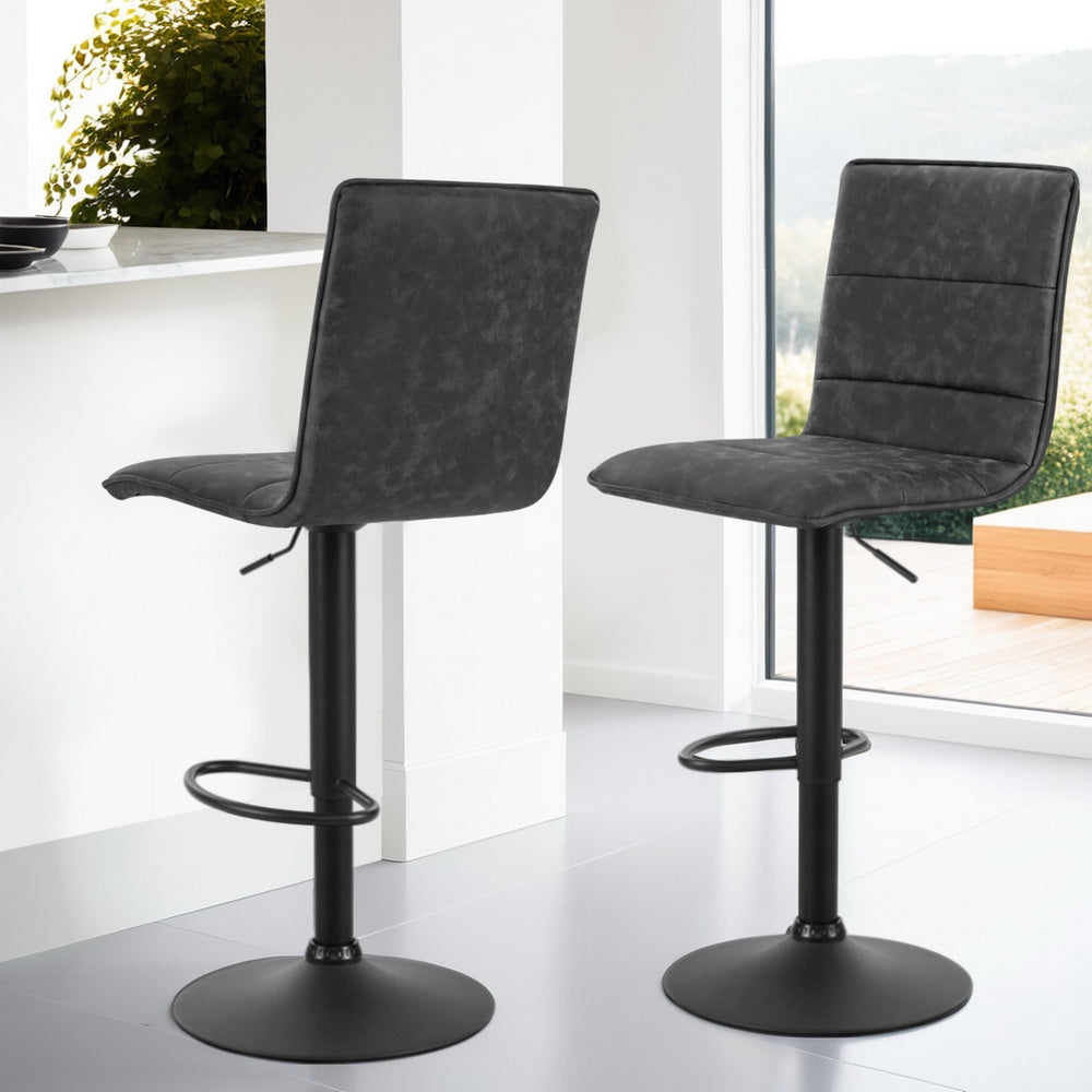 4x Bar Stools Gas Lift Vintage Leather Grey by Artiss
