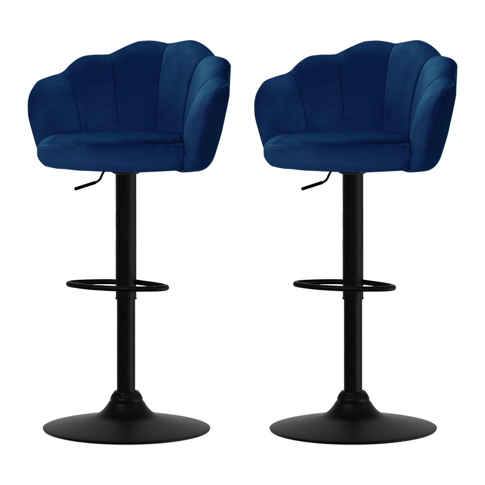 2x Bar Stools Gas Lift Velvet Blue By Artiss