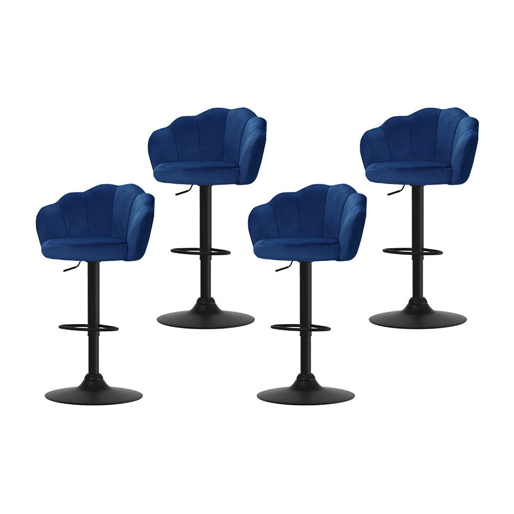 4x Bar Stools Gas Lift Velvet Blue By Artiss