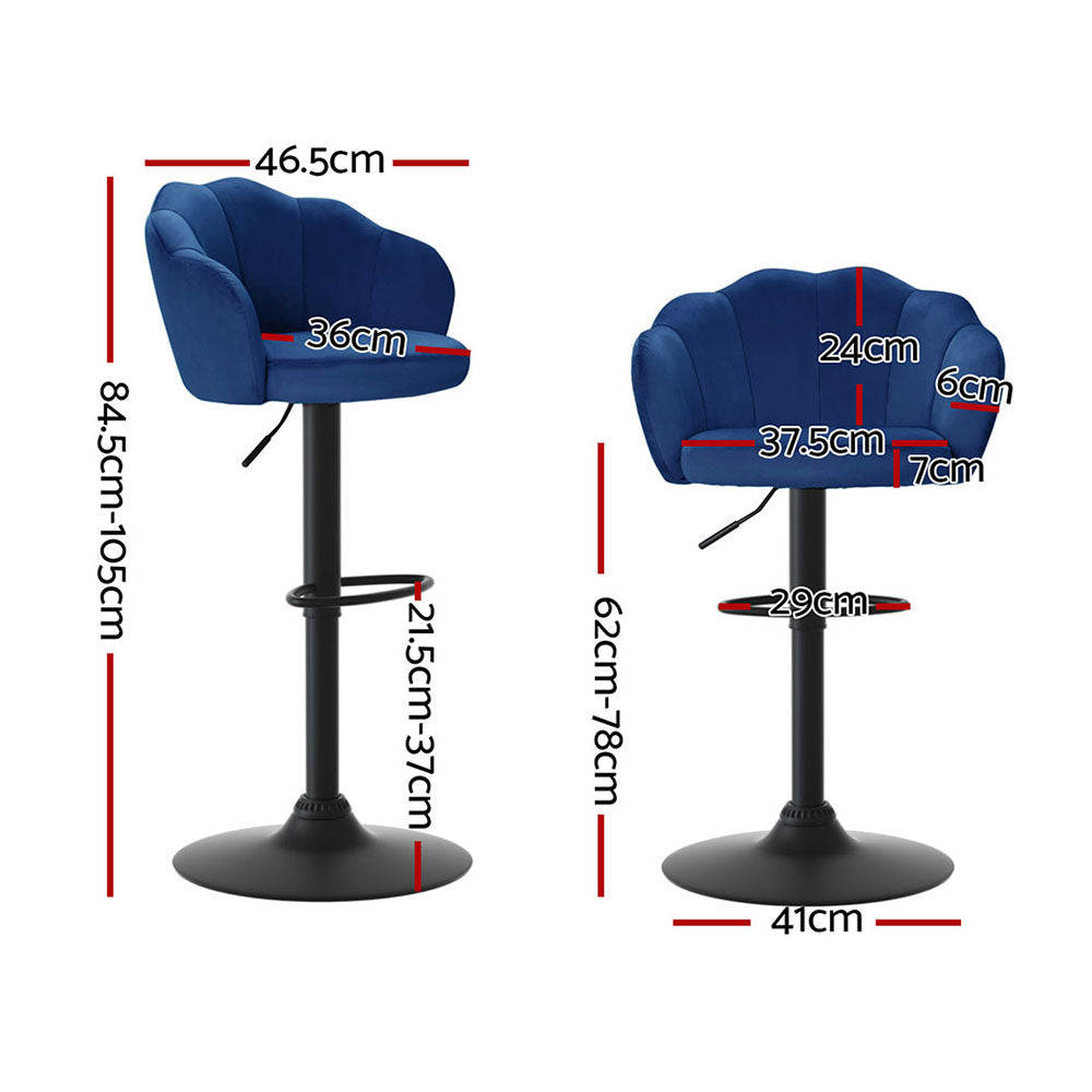 4x Bar Stools Gas Lift Velvet Blue By Artiss