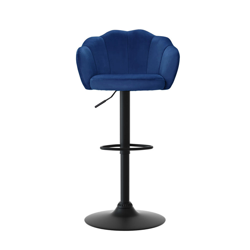 4x Bar Stools Gas Lift Velvet Blue By Artiss