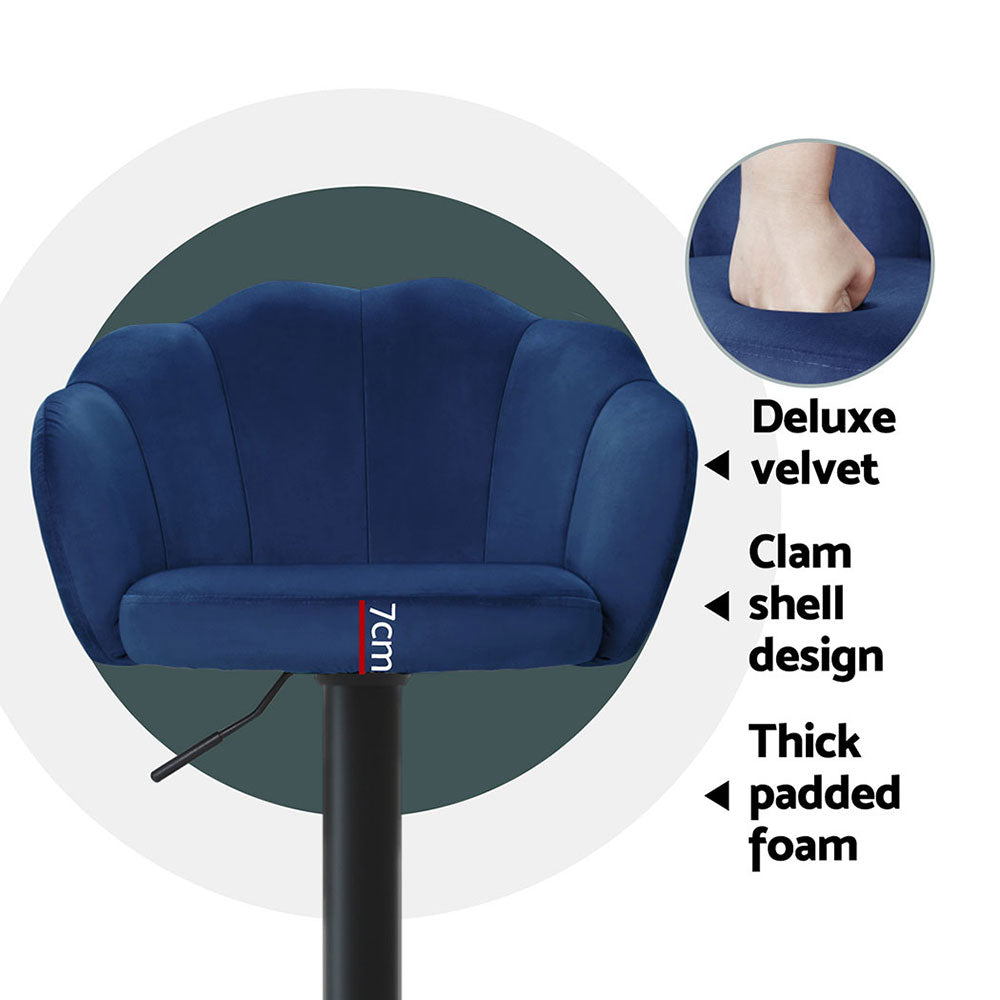 4x Bar Stools Gas Lift Velvet Blue By Artiss